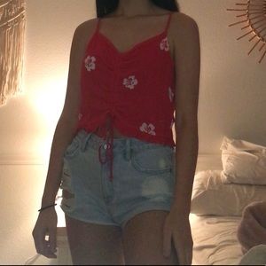 Red floral crop top